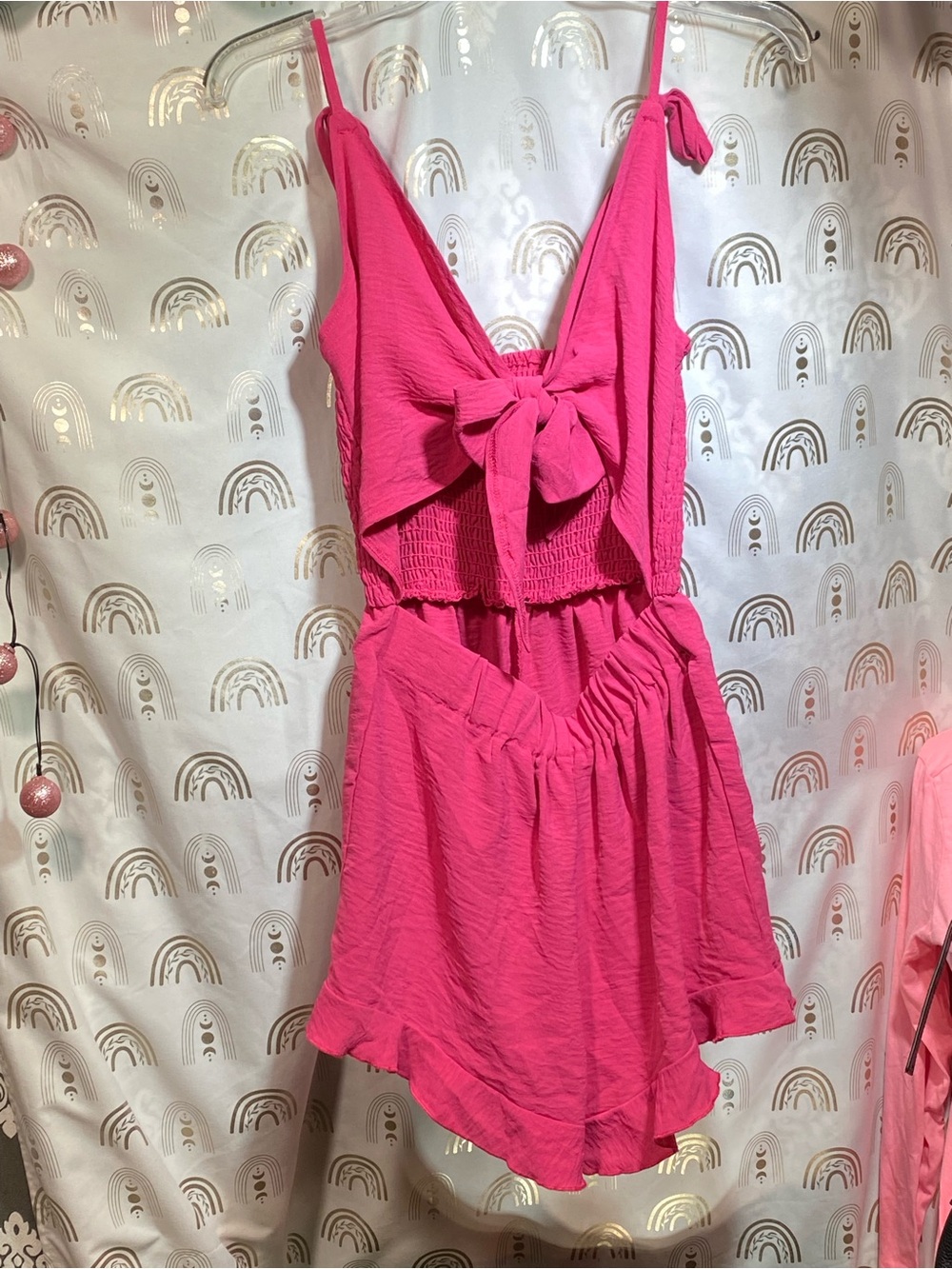 SHEIN Hot Pink Tie-Front Romper